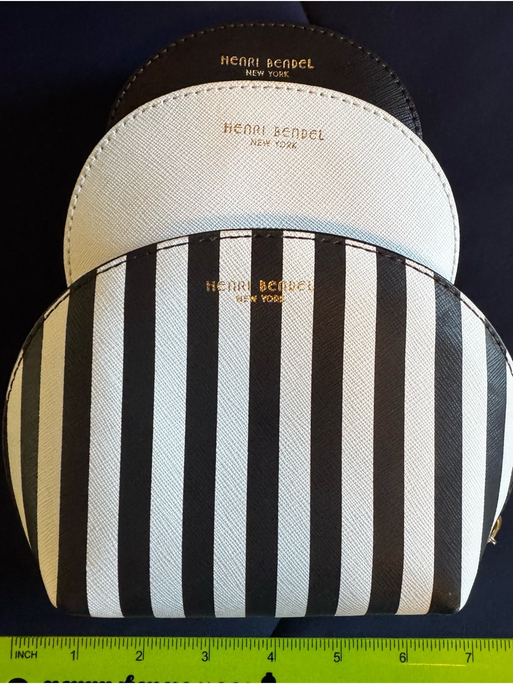 henri bendel Black and White Striped Cosmetic Pouch Trio